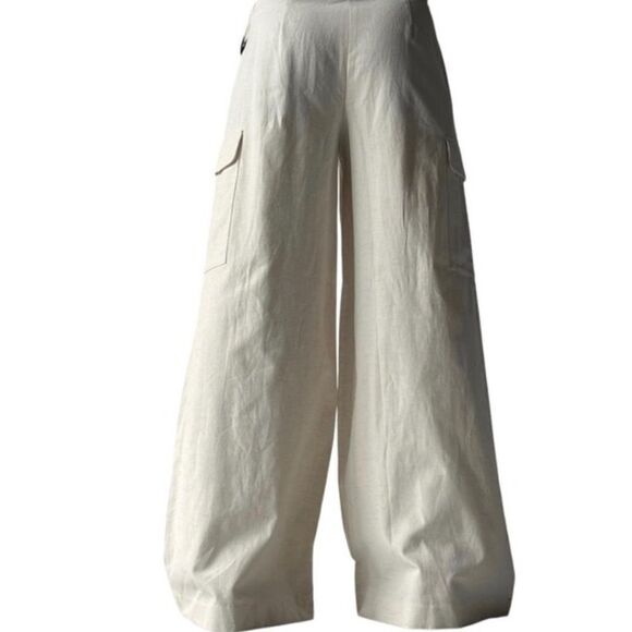 WORTHINGTON Ivory Linen blend wide palazzo cargo pants sz 10 - Picture 7 of 12